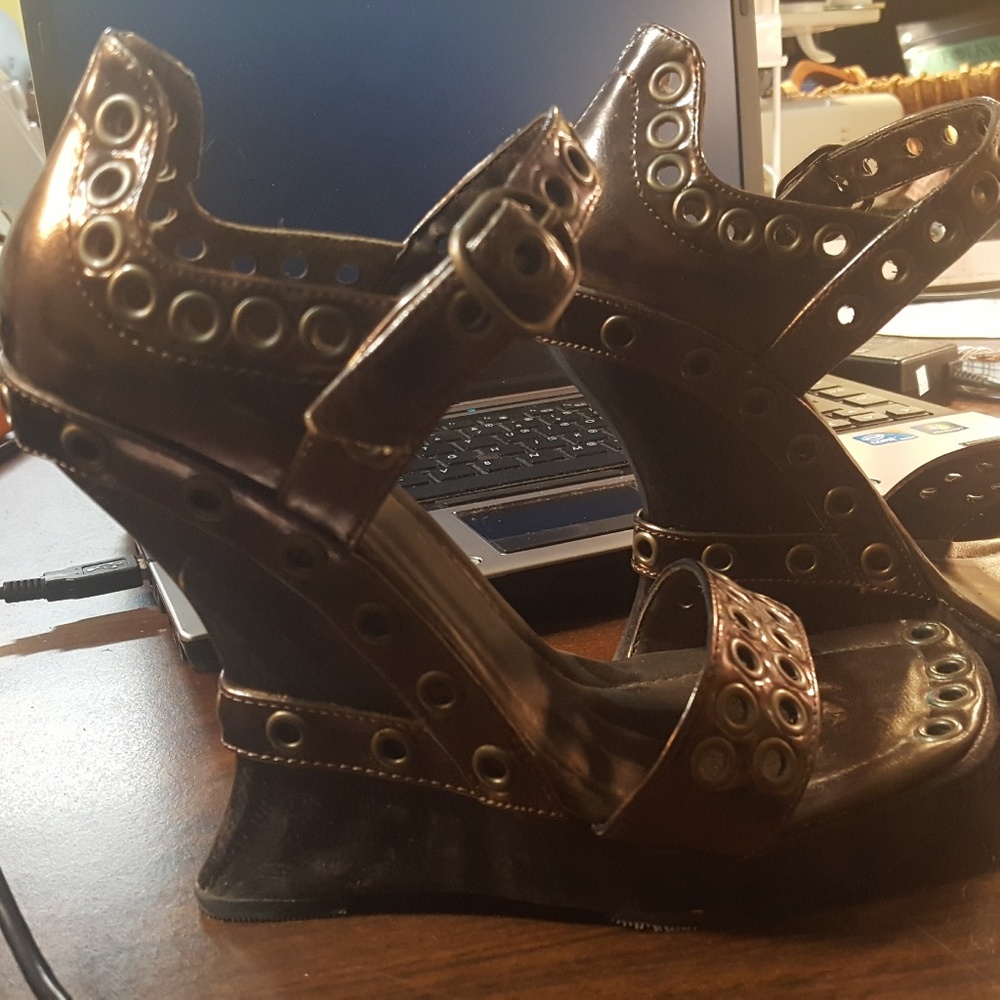 Chocolate Brown and Bronze Rivet heels